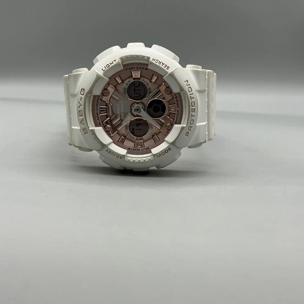 Casio Baby-G 5607 BA-130SP Womens Watch 40mm Rose Gold Dial White New Battery